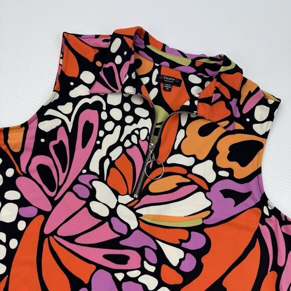 Cocomo Woman 2X Tunic Top Mini Dress Zip Front Sleeveless Butterfly Print - Picture 2 of 7